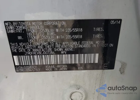 2014 Toyota Rav4 Limited из США, поврежденный, VIN JTMDFREV8EJ007286